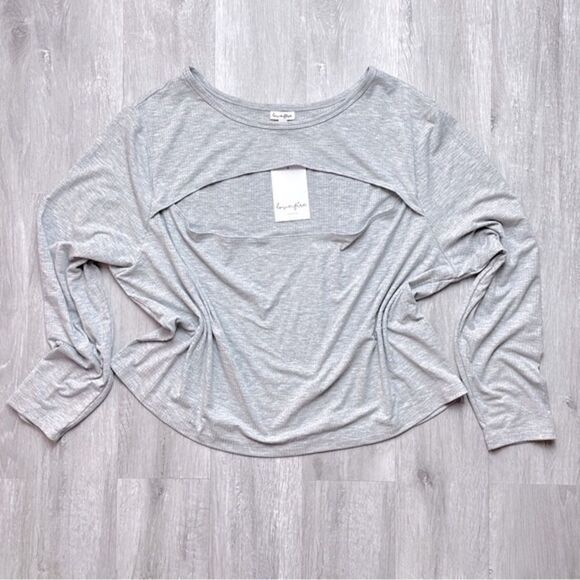 love, Fire Tops - Grey Chest Cutout Ribbed Top 3X